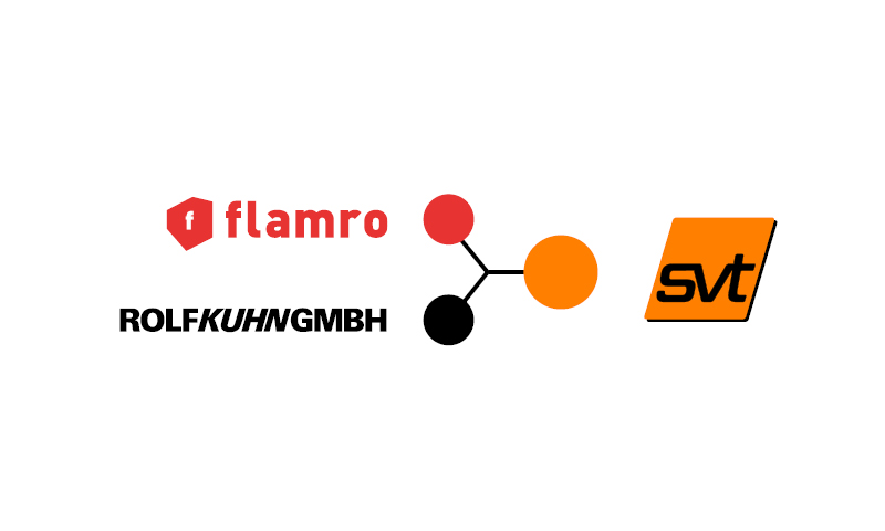 Die Logos von Flamro, svt und Rolf Kuhn GmbH werden durch drei Kreise verbunden.
