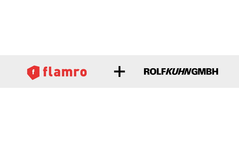 Das Logo von Flamro und von Rolf Kuhn GmbH sind durch ein Pluszeichen verbunden.